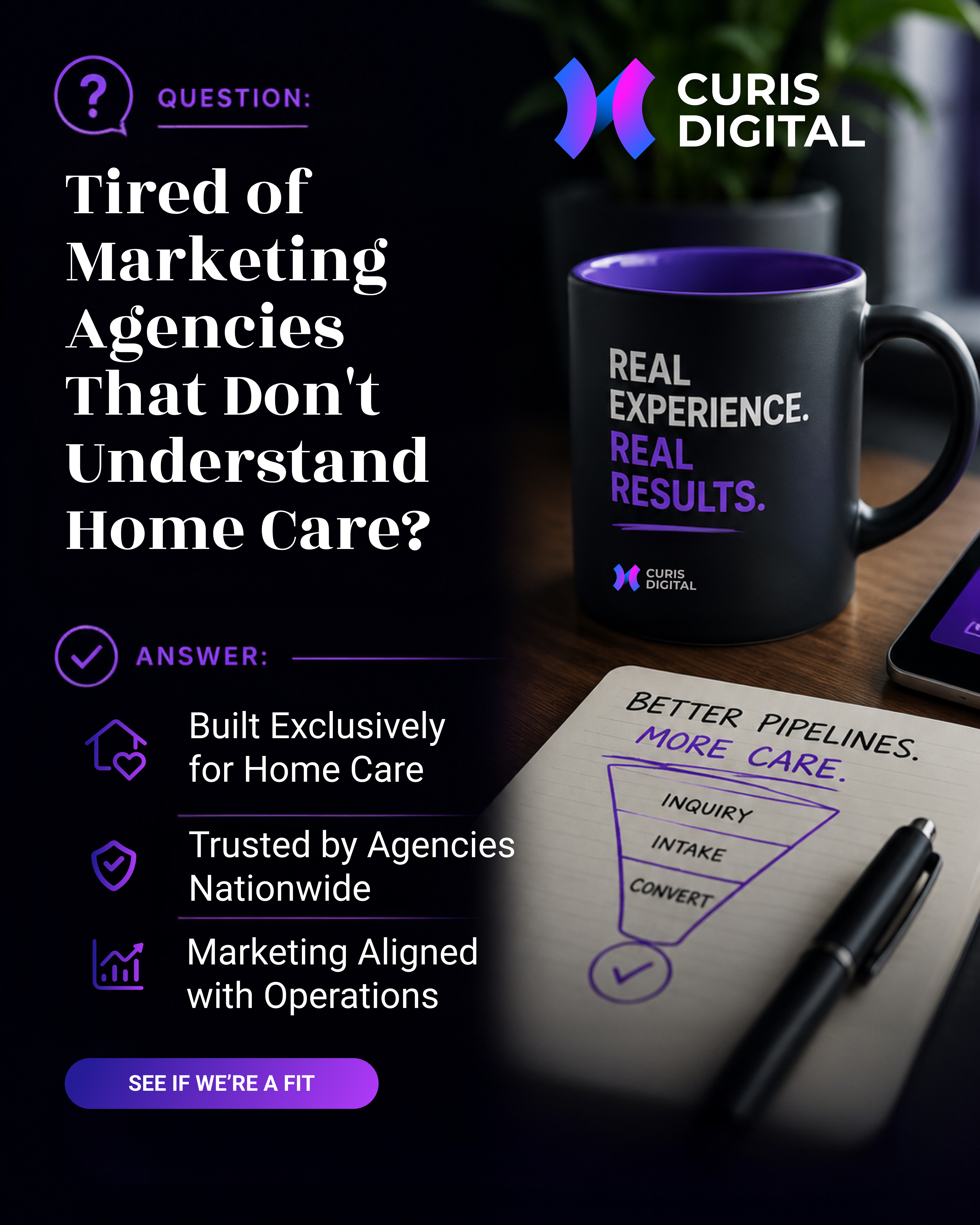 Curis Digital Facebook ad: Home Care Only. Twenty Years In.