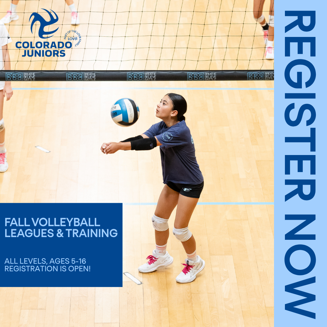 Colorado Juniors Volleyball Facebook ad: Fall Volleyball Is Back, Sign Up Now