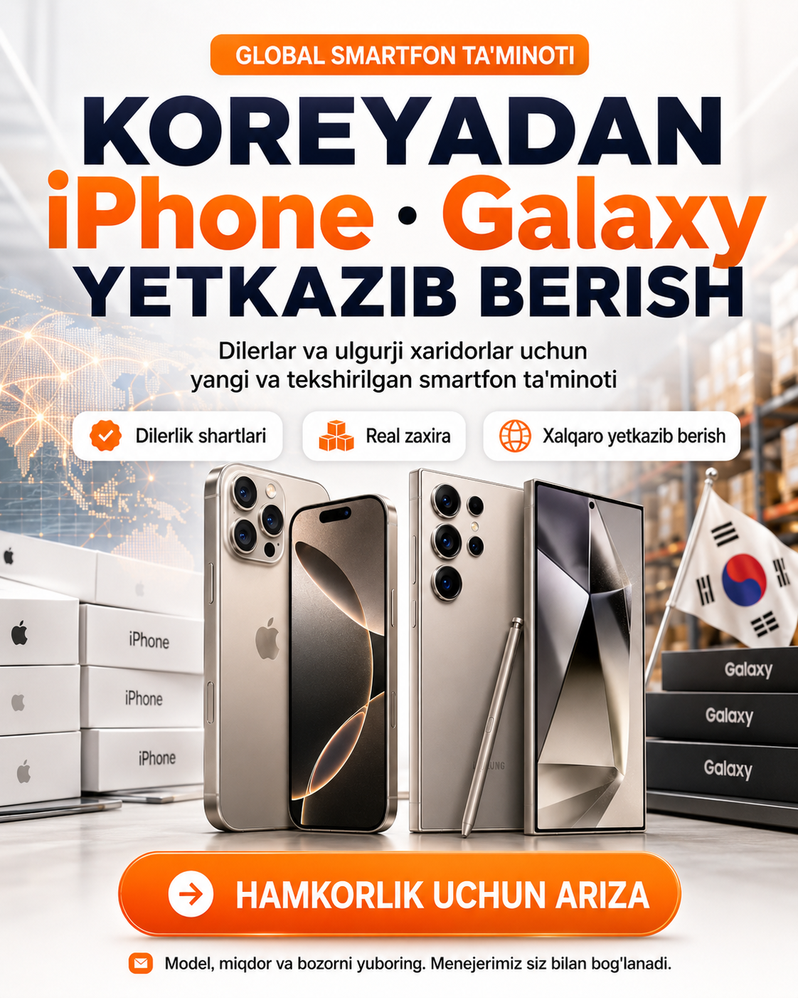 Andromeda.blue Facebook ad: Koreyadan iPhone va Galaxy yetkazib berish