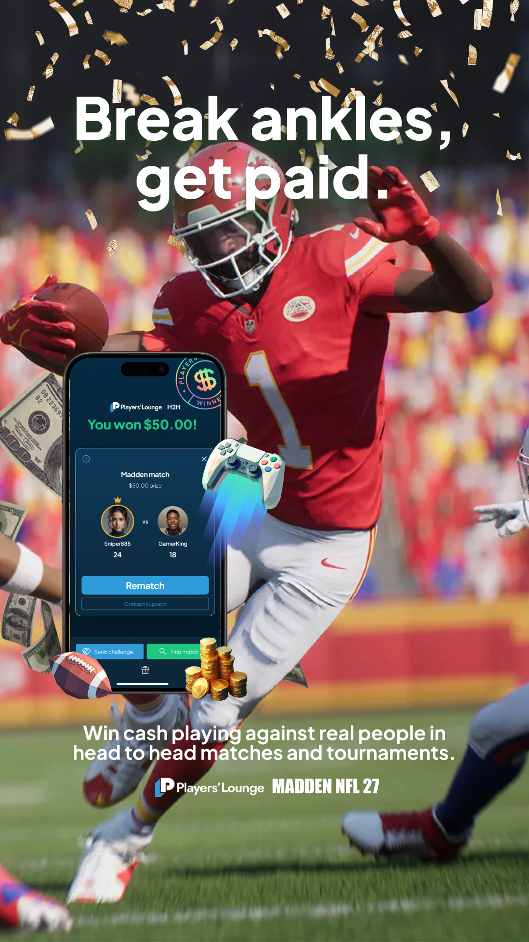 Players' Lounge Facebook ad: 100% first deposit match!