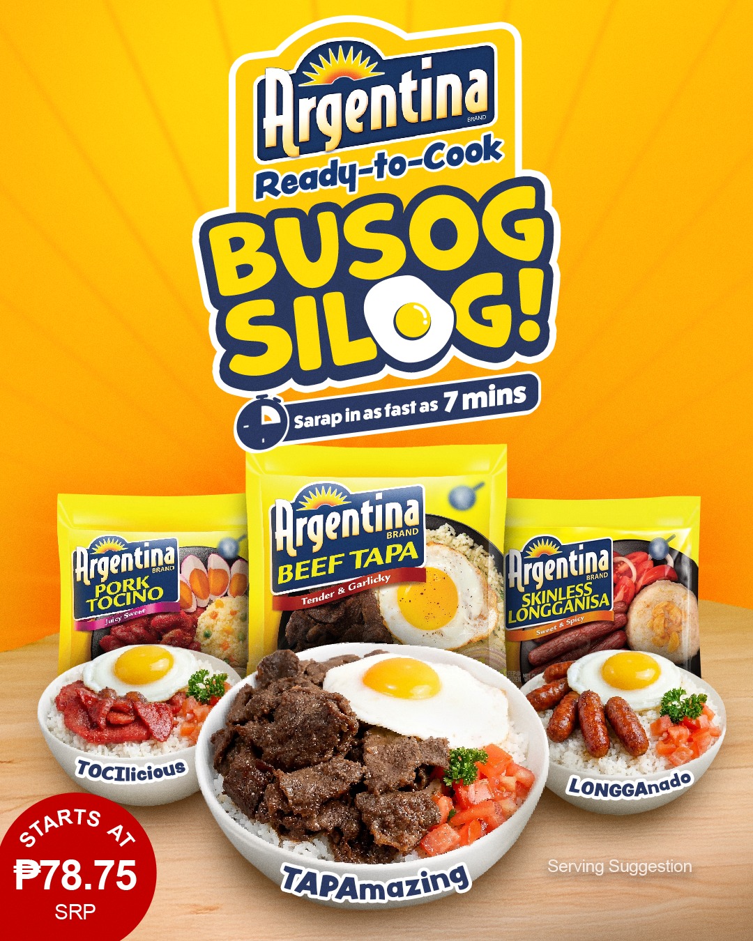 Argentina Meats Facebook ad: Argentina Ready-to-Cook Busog Silog, three delicious ways…