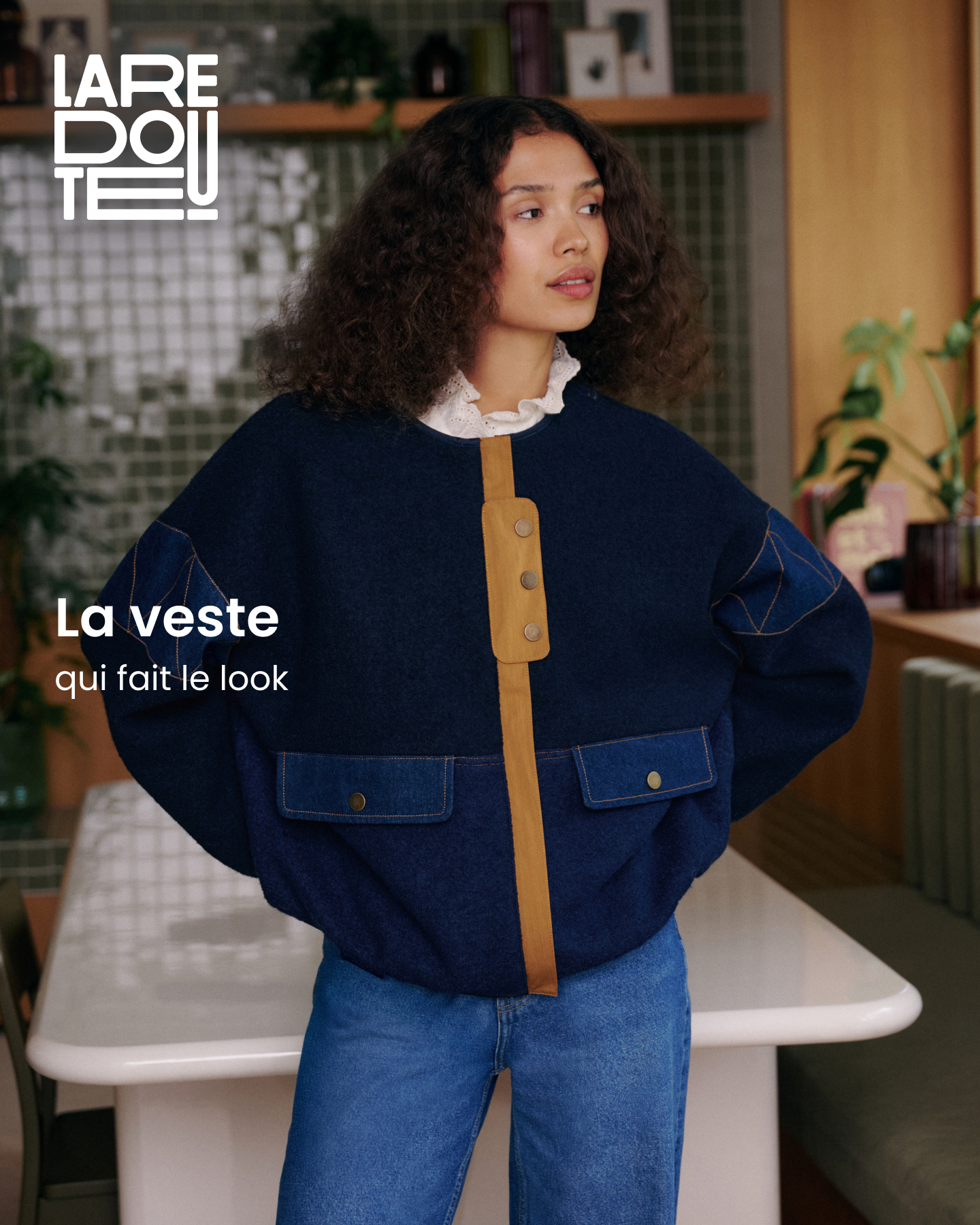 La Redoute Facebook ad: Oversized, courte, inspiration workwear ou caban en laine…