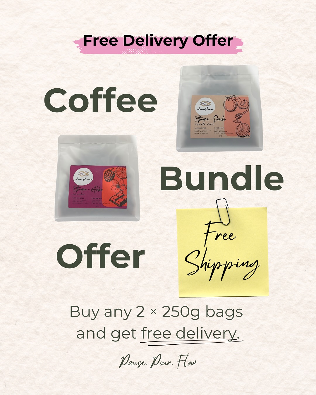 SlowFlow Coffee Facebook ad: Buy 2 × 250g bags, get FREE shipping