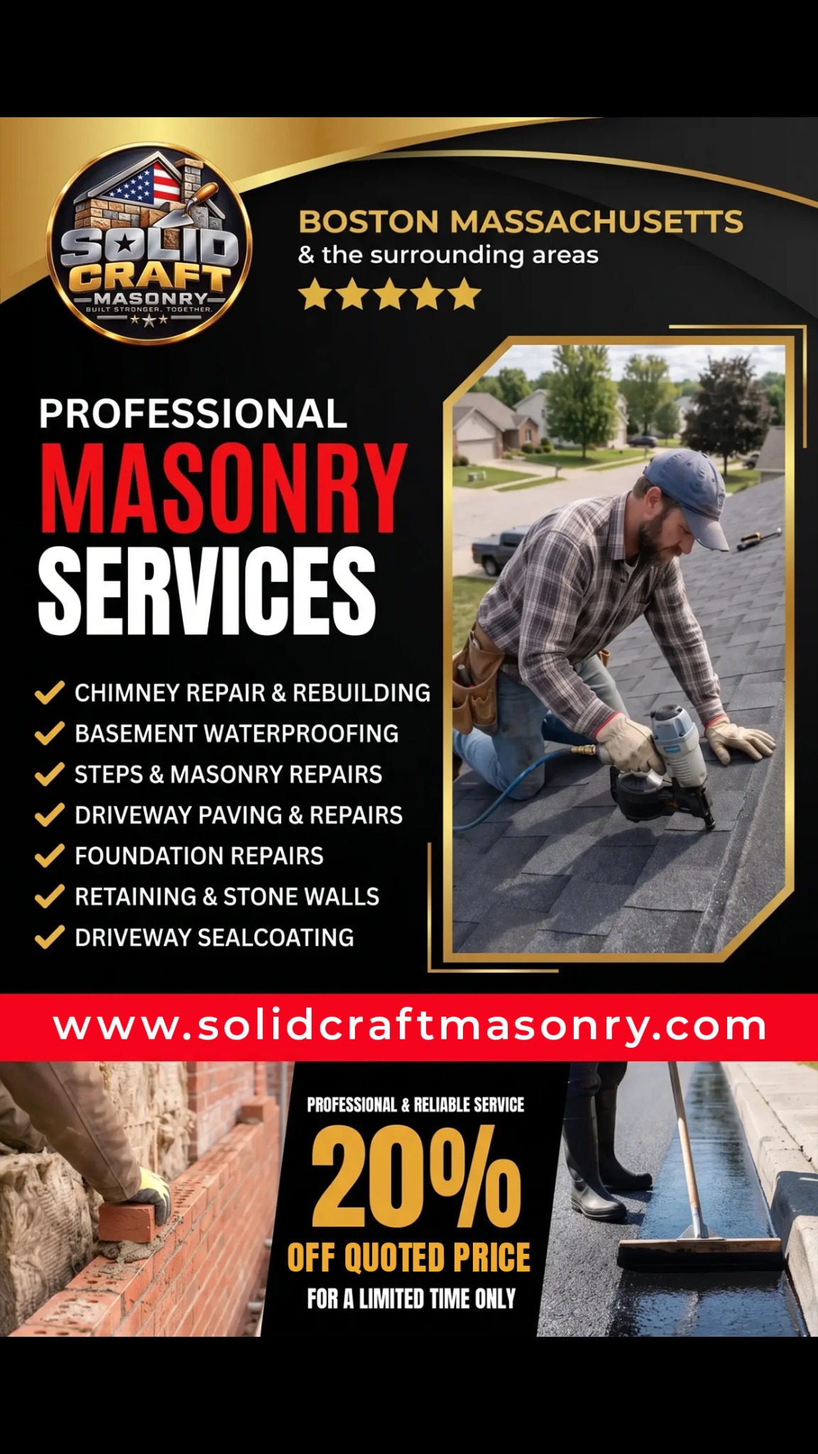 Solid Craft Masonry Facebook ad: Get 20% OFF Your Masonry Quote
