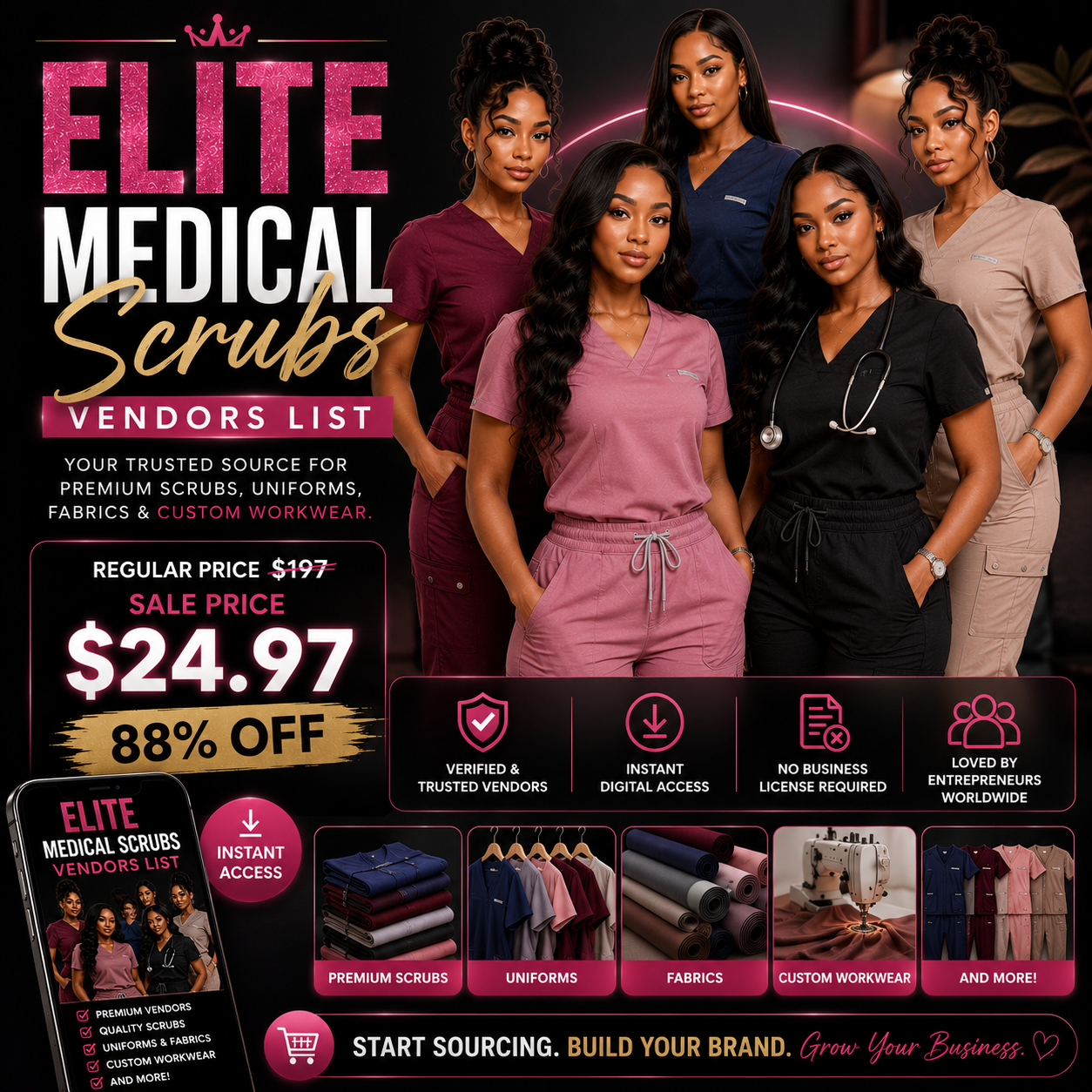 Elite Vendors List Facebook ad: 88% OFF Elite Medical Scrubs Vendors List Only