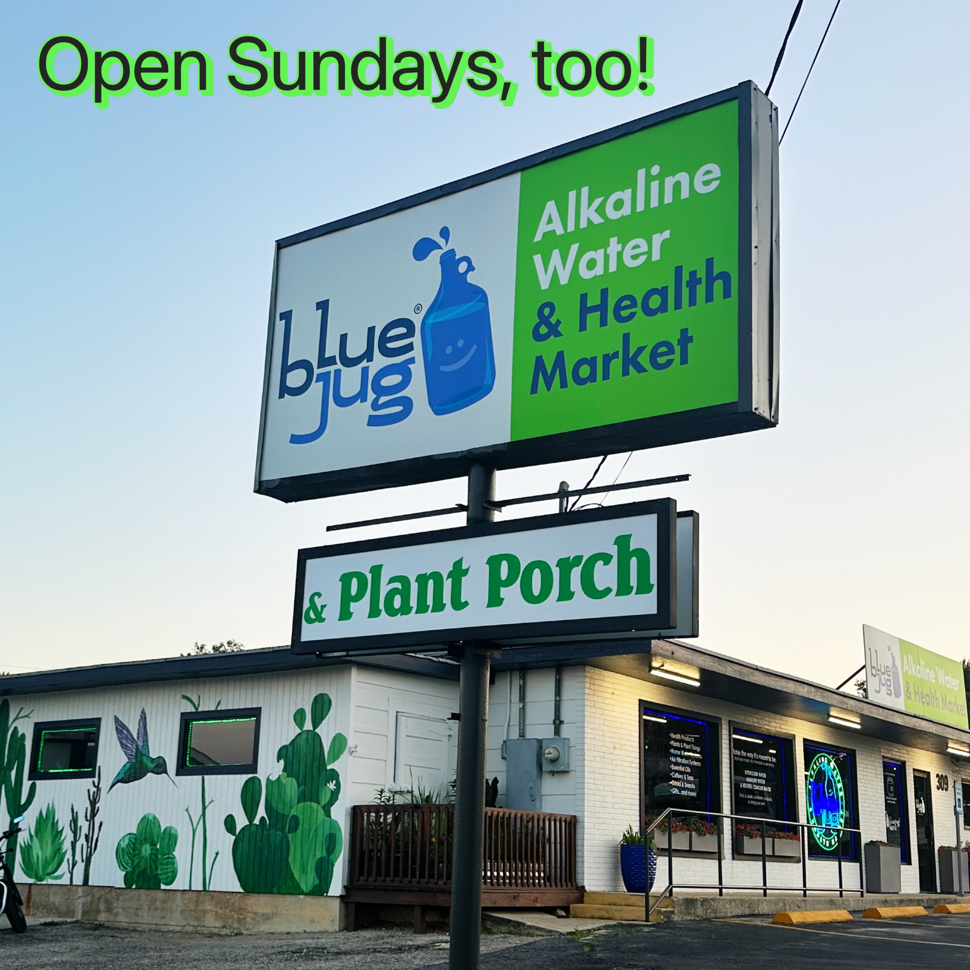 Blue Jug of New Braunfels Facebook ad: Alkaline & Hydrogen water.