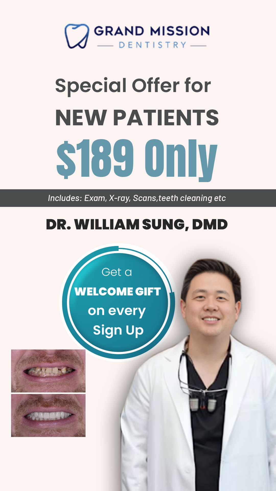 Grand Mission Dentistry Facebook ad: Get $250 OFF on treatments over $750+