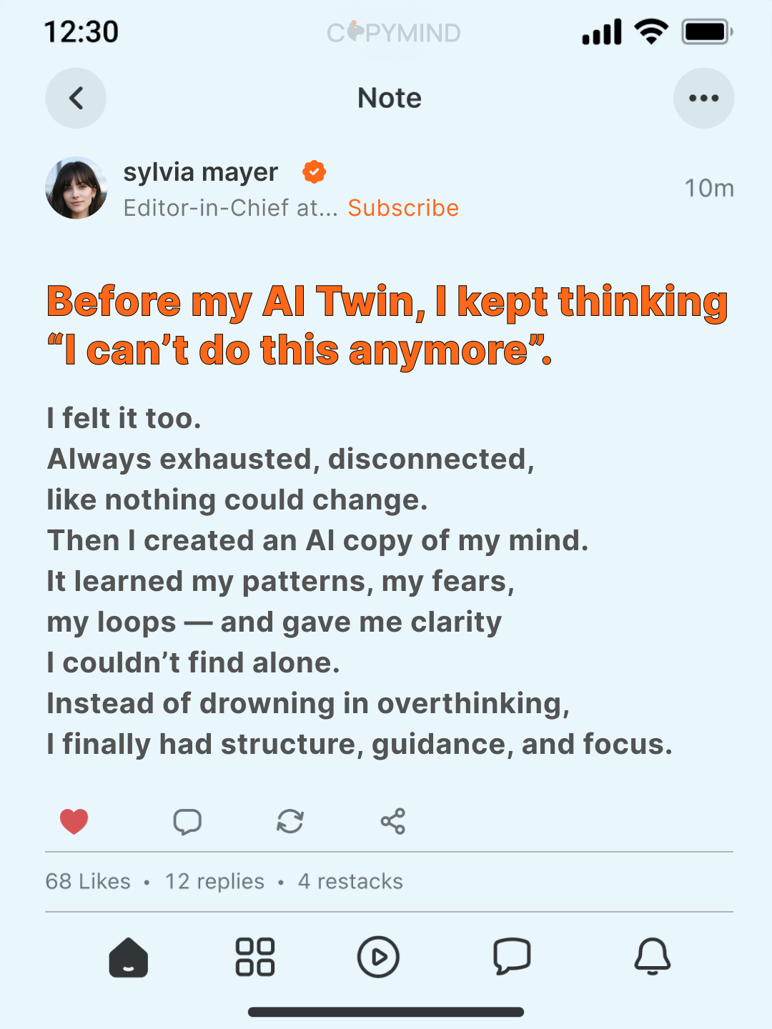 Copymind: AI twin for therapy Facebook ad