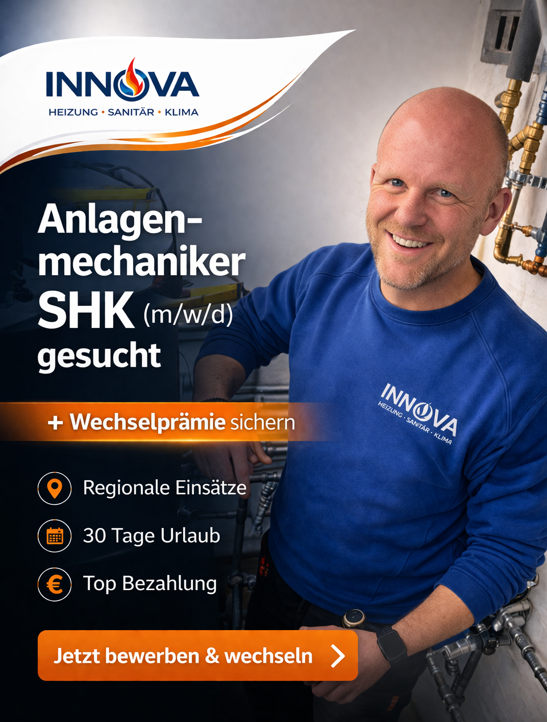 Innova GmbH Facebook ad: Anlagenmechaniker SHK in Saarburg, Konz, Mettlach & Perl