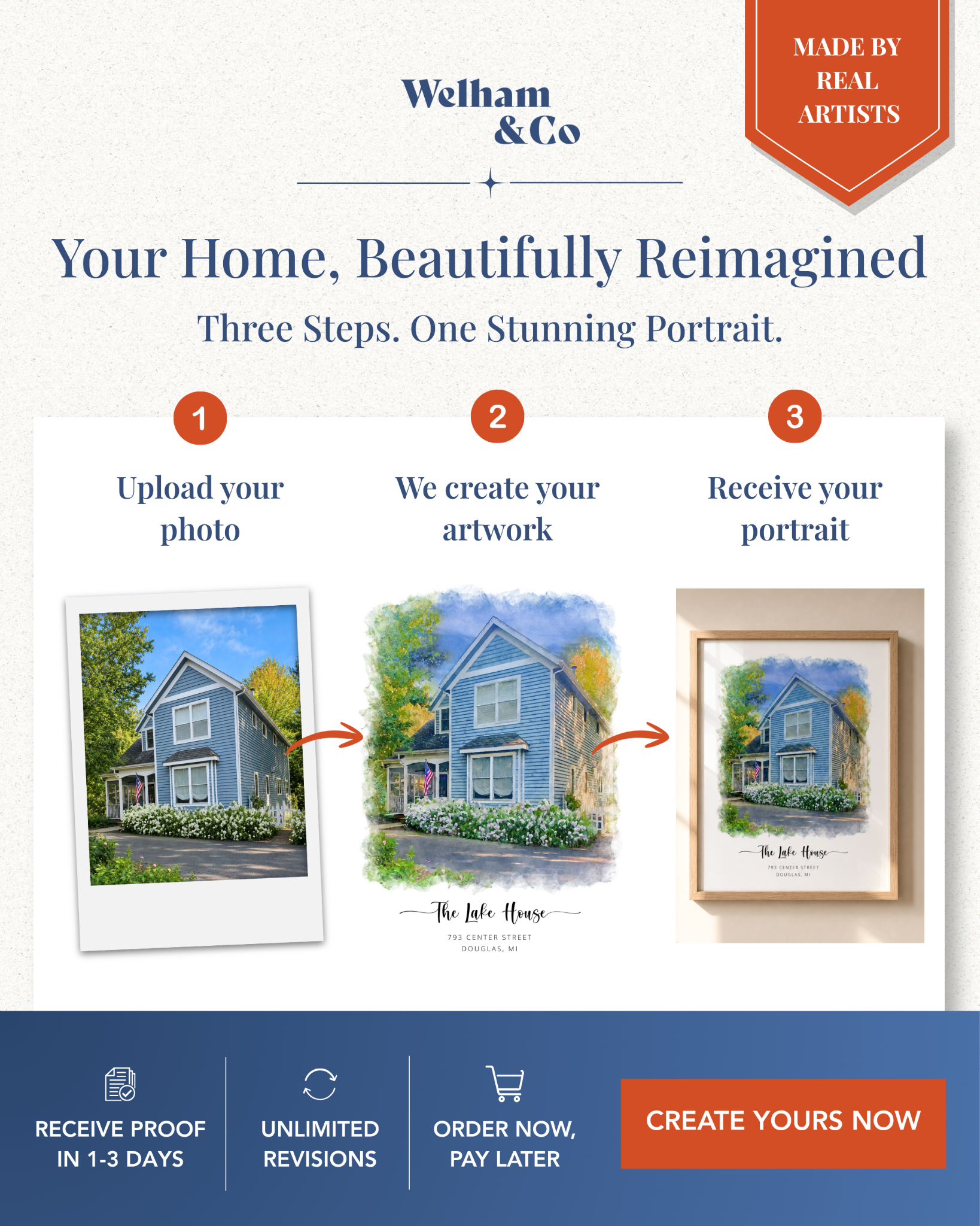 Welham & Co Facebook ad: Create your artwork, pay later!