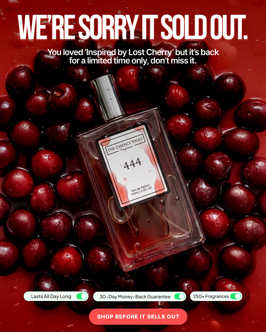 The Essence Vault Facebook ad: 444: Lost Cherry, Found