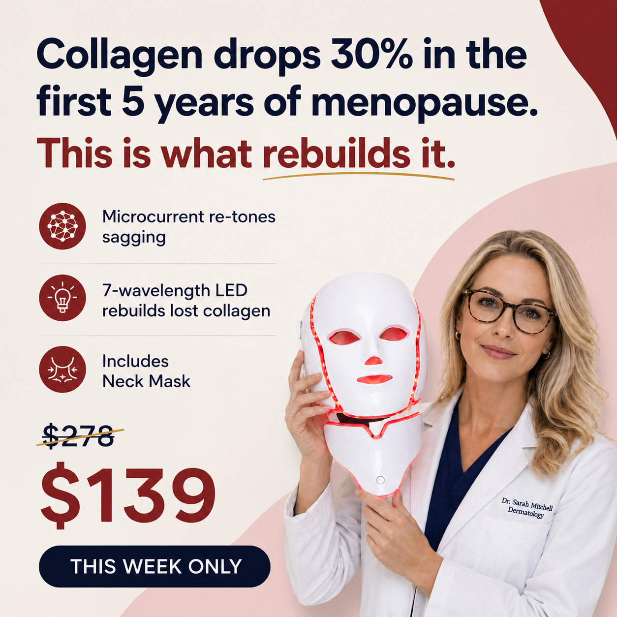 Skincare Magazine Facebook ad: The LED Mask That Will Give You Lifted & Firmer Skin →
