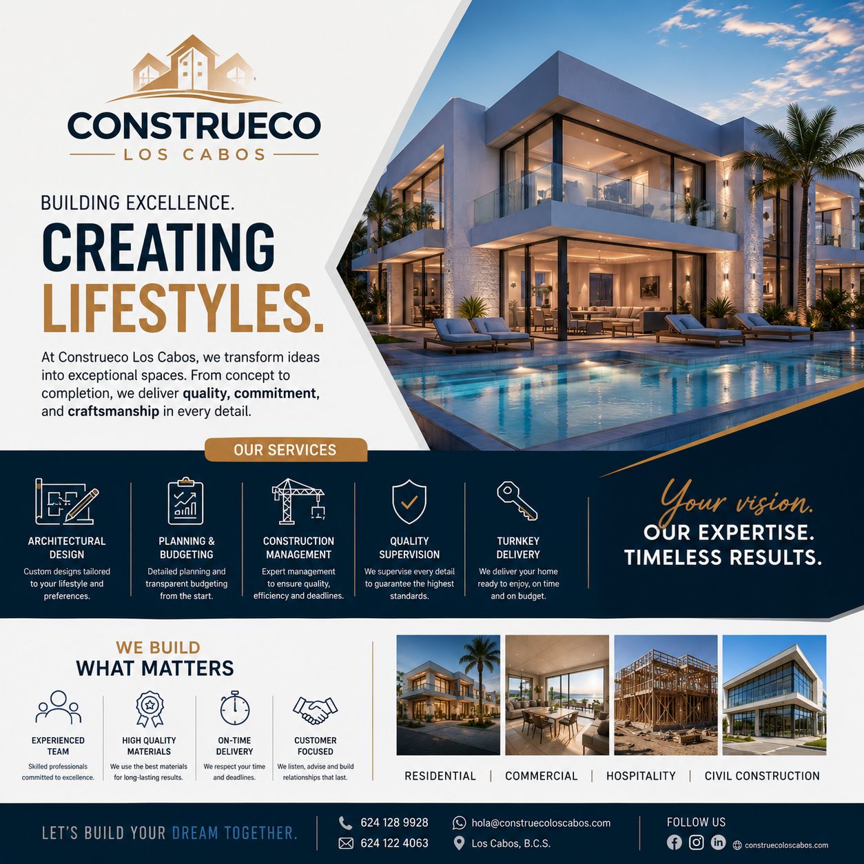 Construecoloscabos Facebook ad: BUILD YOUR DREAM HOME IN LOS CABOS