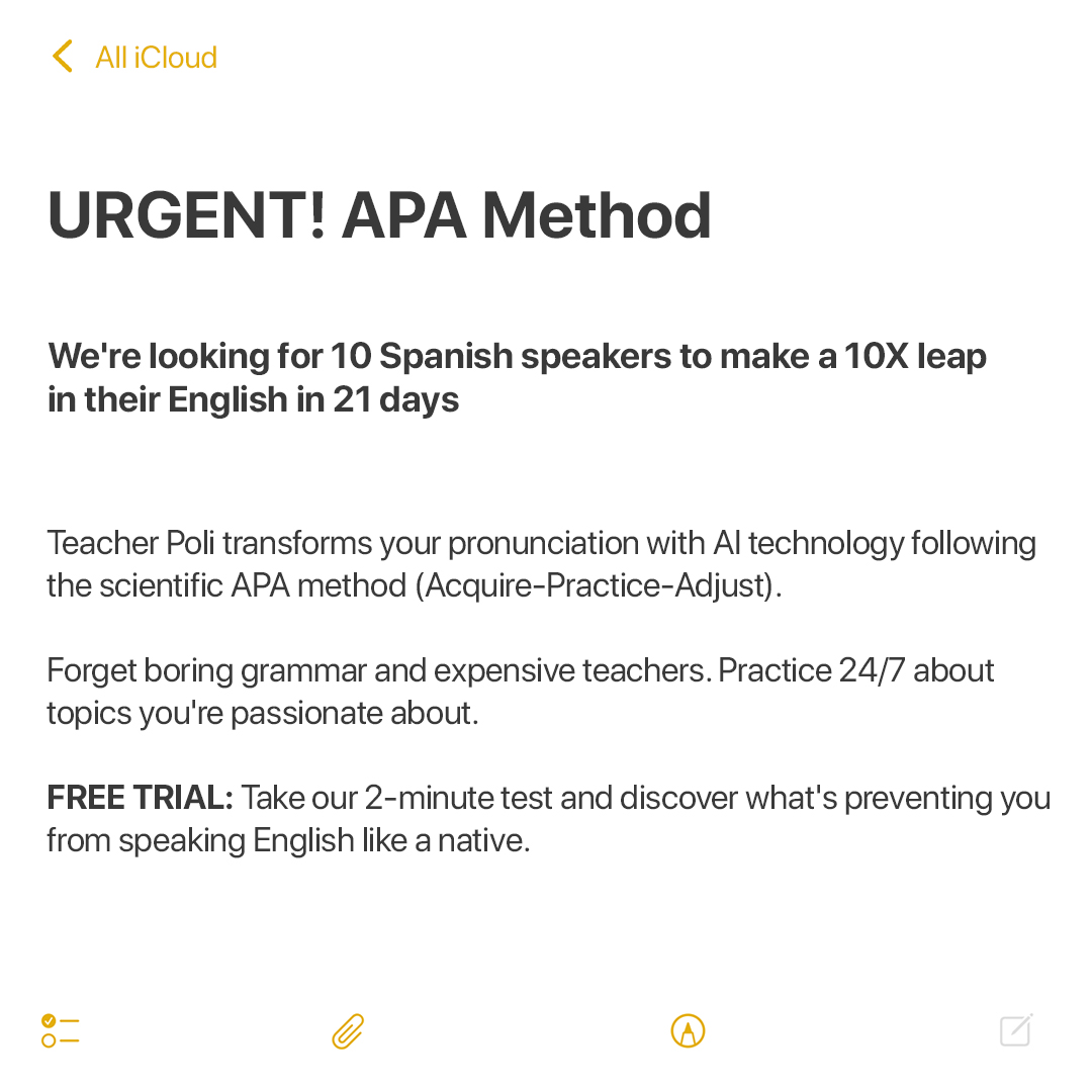 Teacher Poli Latam Facebook ad: Desbloquea tu inglés solo en sólo 20 minutos