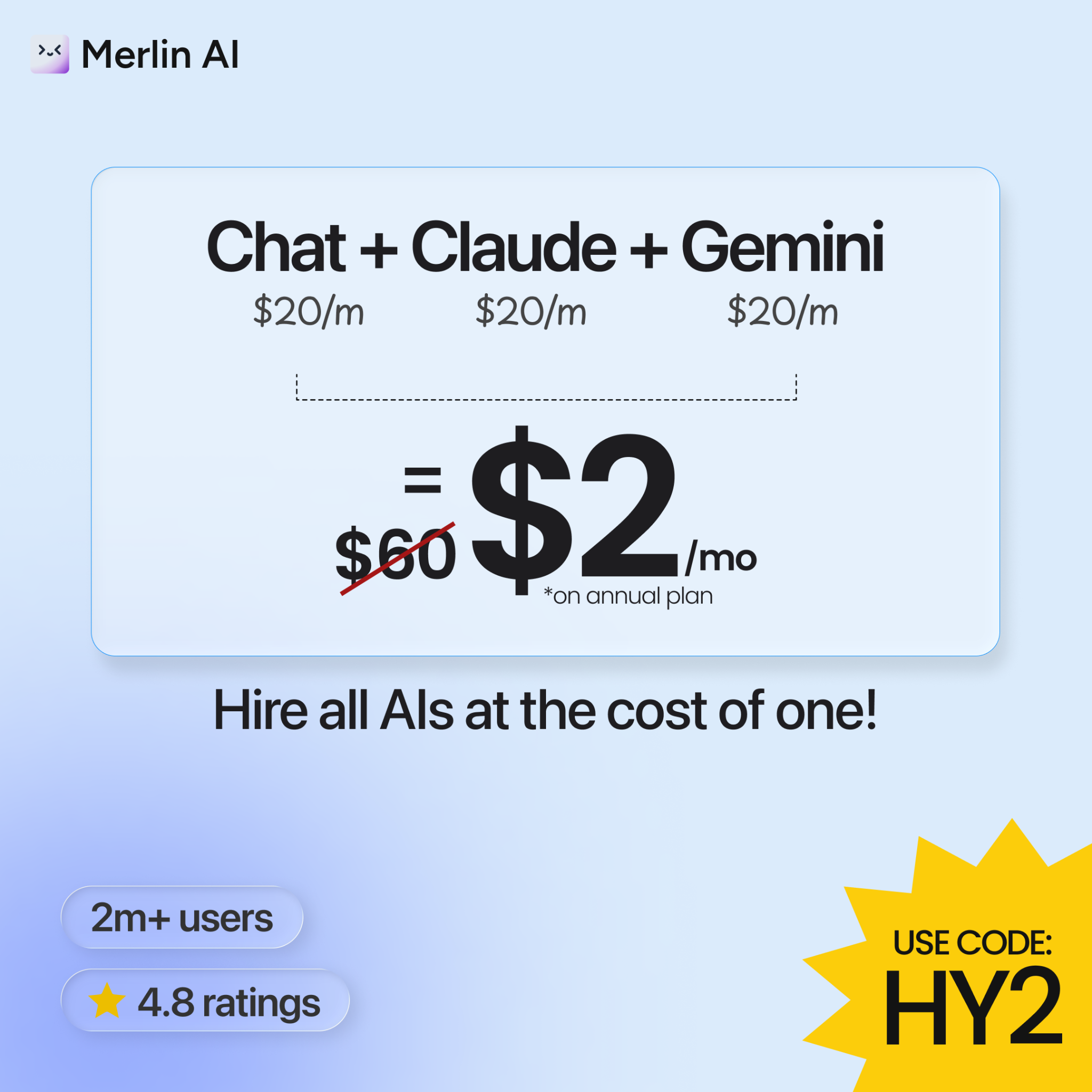 Merlin Ai Facebook ad: Use Code: HY2