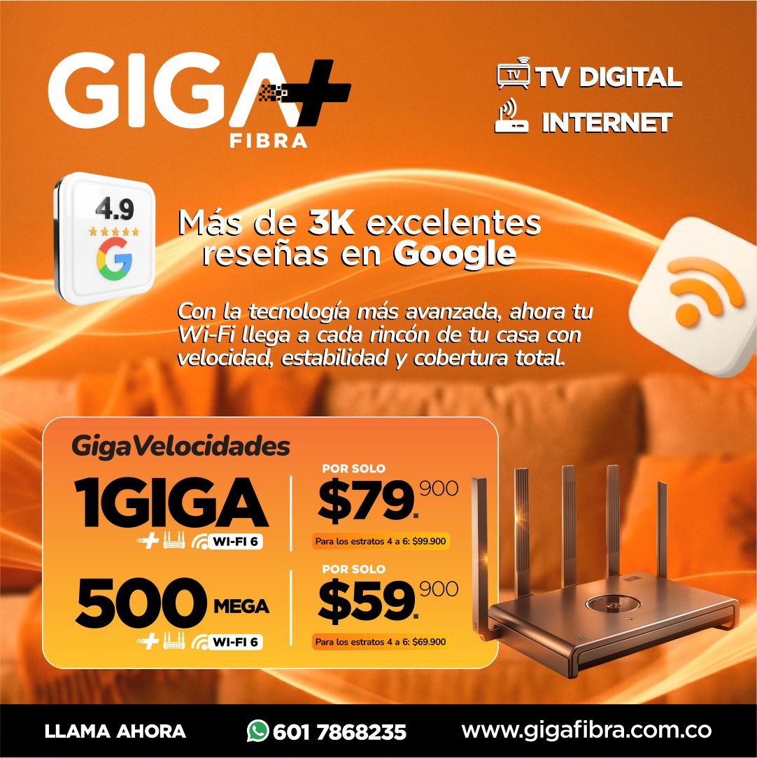 Gigafibra.co Facebook ad: Gigafibra - Internet 100% Fibra Optica