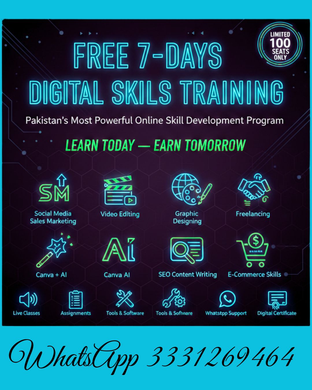 Institute of knowledg Facebook ad: 1-Week Free Online Training, Learn 14 Digital Skills!