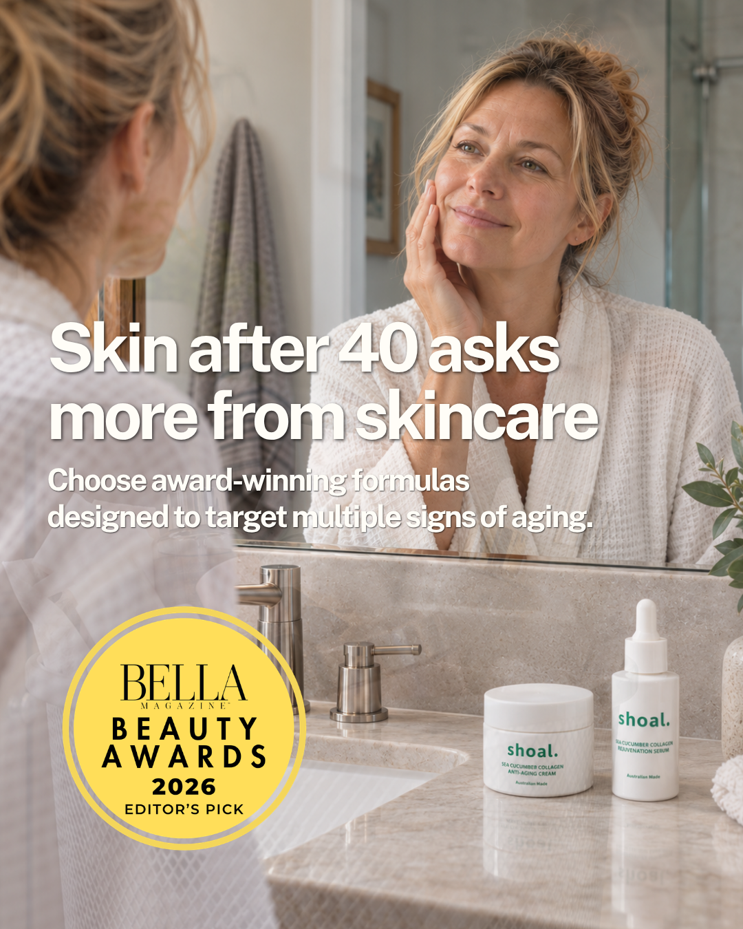 Shoal Skincare Facebook ad: Award-Winning Skincare for Skin After 40