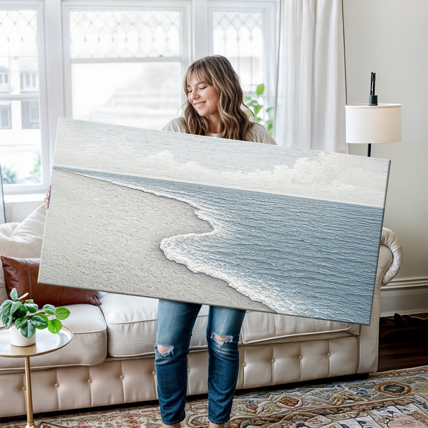 Tailored Canvases Facebook ad: Handcrafted Abstract Beach Shore Wall Art | Made in the…