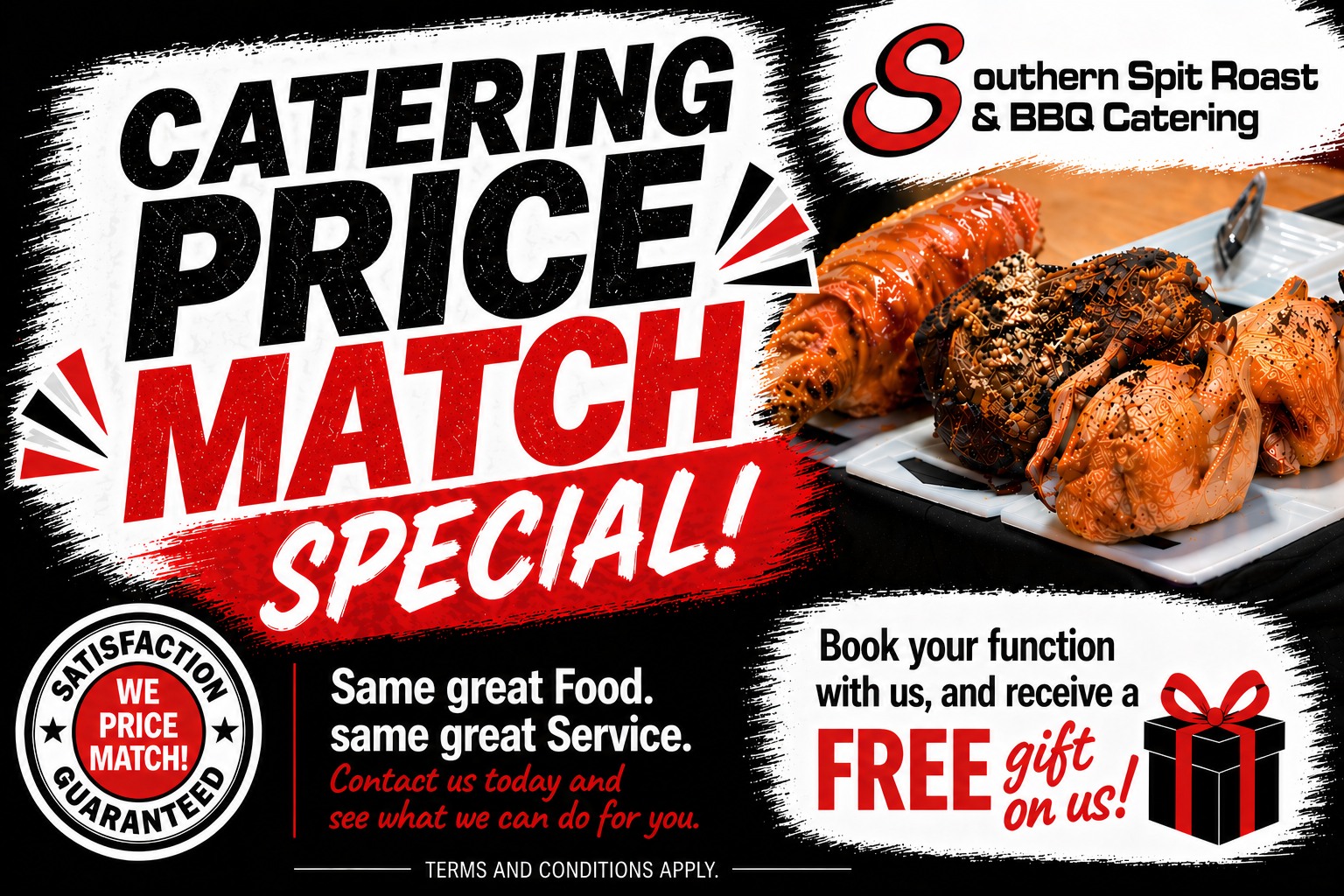 Southern Spit Roast & BBQ Catering Facebook ad: CATERING PRICE MATCH SPECIAL