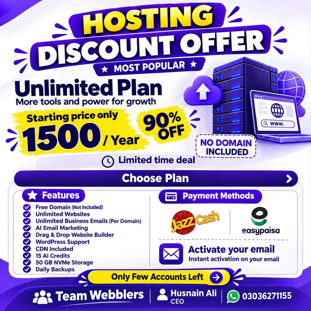 Webblers Institute Facebook ad: Hosting Plan