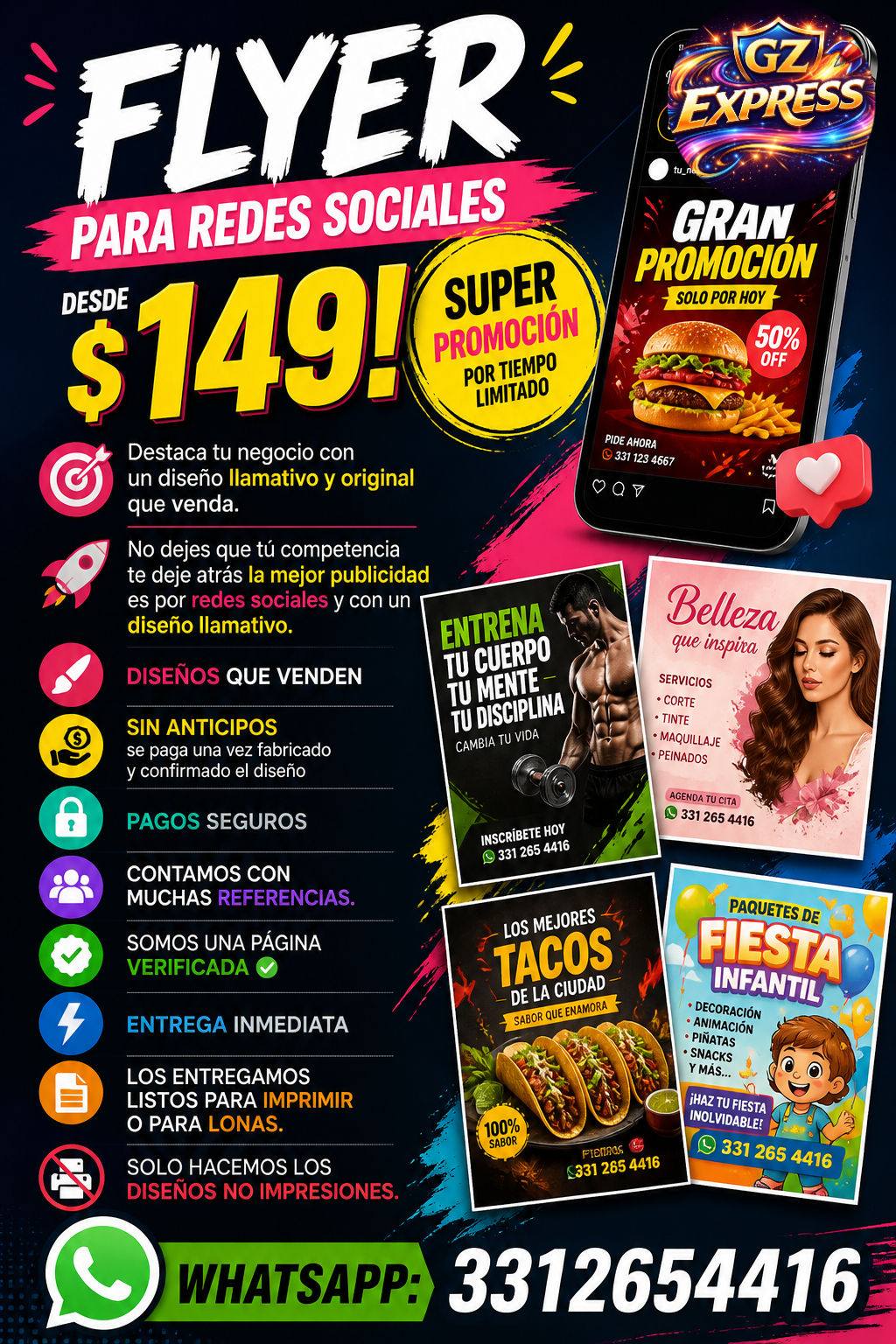 GZ xpress diseños profesionales Facebook ad: ¡SUPER PROMOCIÓN POR TIEMPO LIMITADO 149!