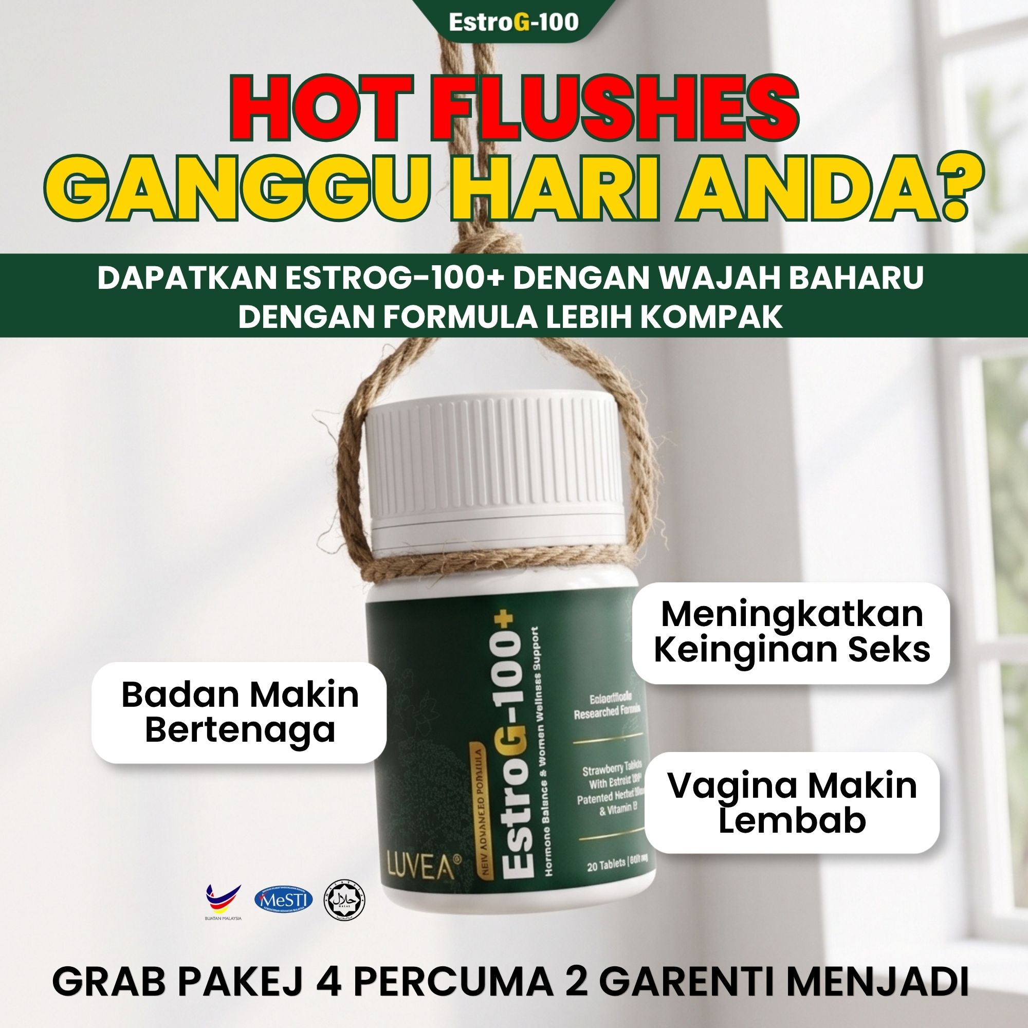 Ikhtiar Menopause Anda - EstroG-100 Facebook ad: PAKEJ 4 BOTOL ADA OFFER