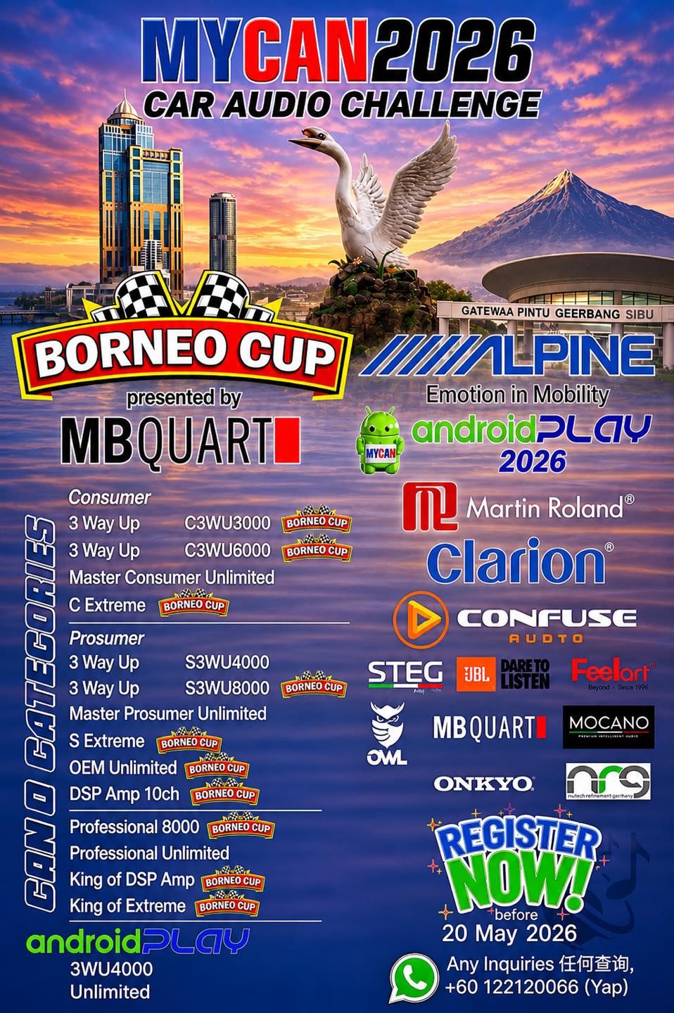 Alpine Car Audio Malaysia Facebook ad: REGISTRATION NOW OPEN | MYCAN BORNEO CUP 2026