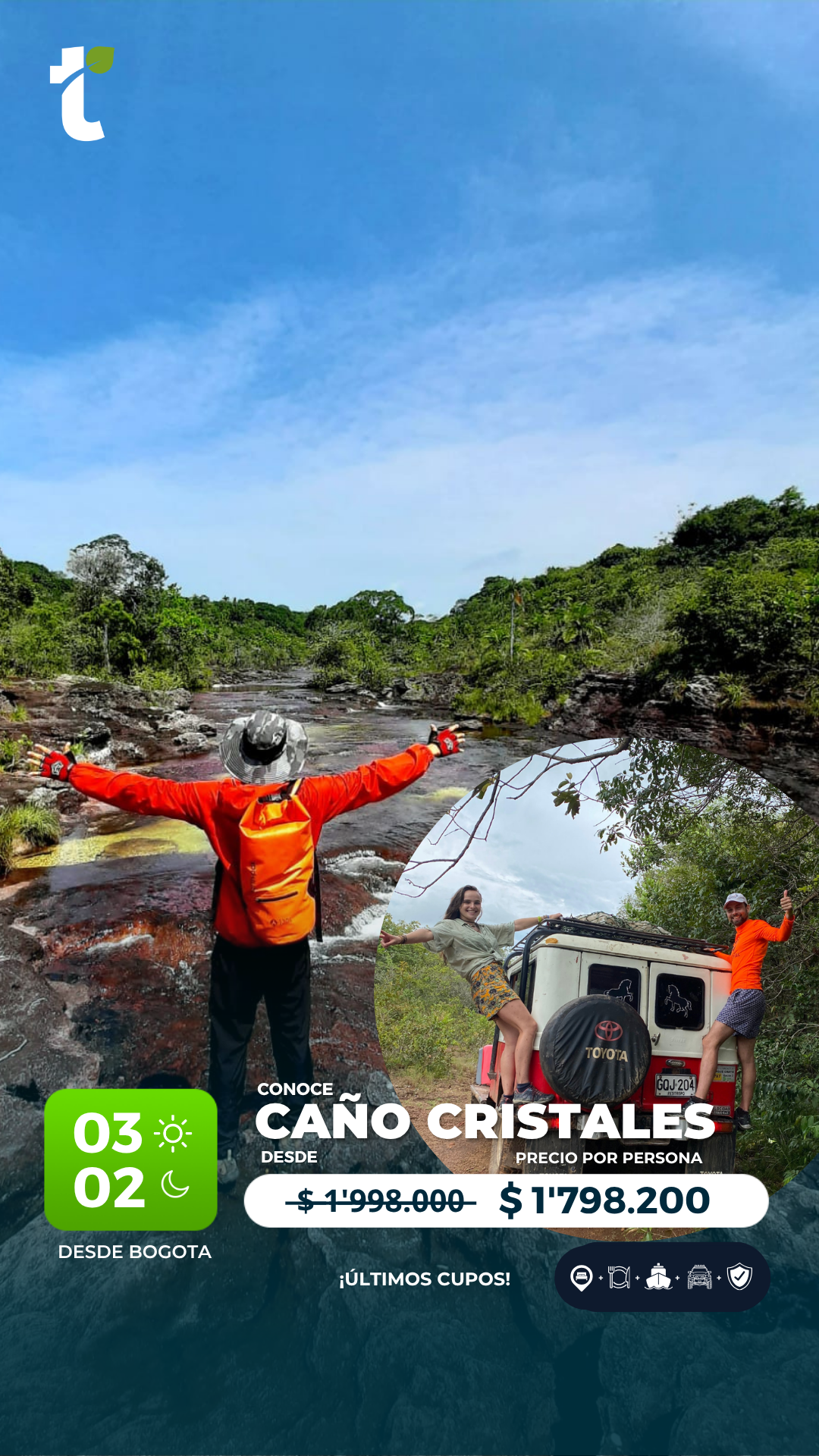 travelgreen.com.co Facebook ad: Vive Caño Cristales en 4x4