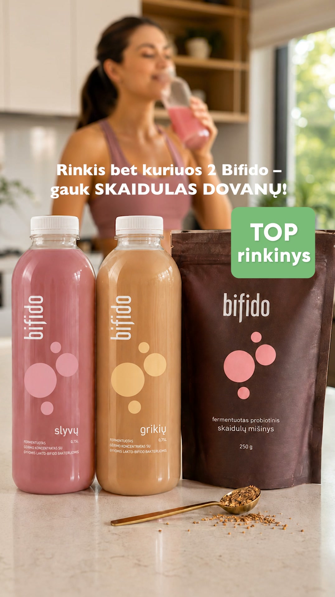 Bifido.lt Facebook ad: 2 x0.75 Koncentrato + fermentuotos skaidulos 250g. - Bifido