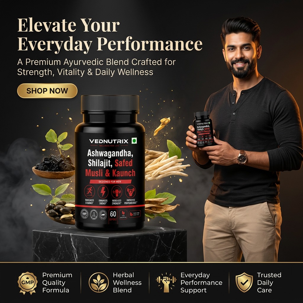 VedNutrix Facebook ad: VedNutrix Ashwagandha, Shilajit, Safed Musli & Kaunch for…