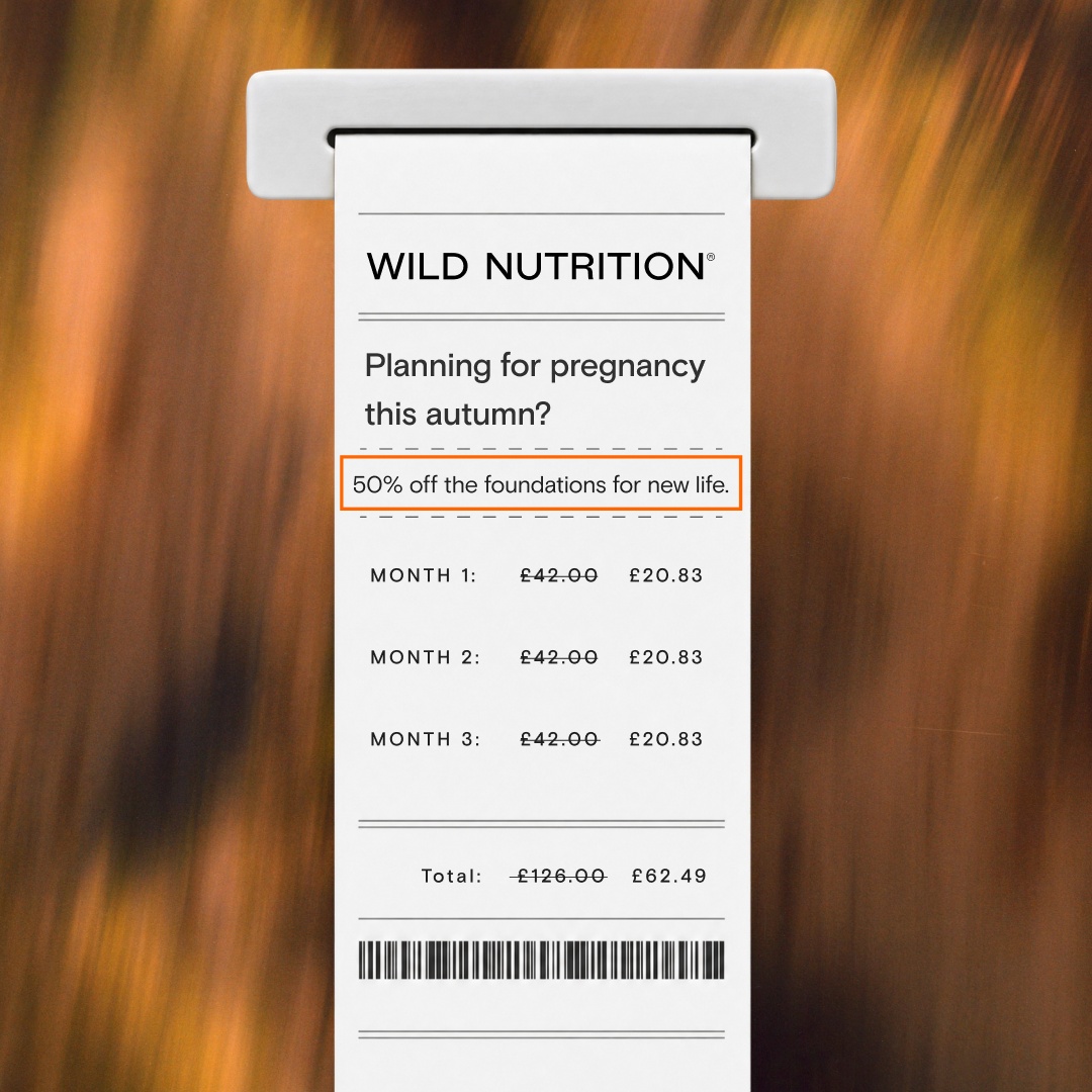 Wild Nutrition Facebook ad: 50% off your first three months