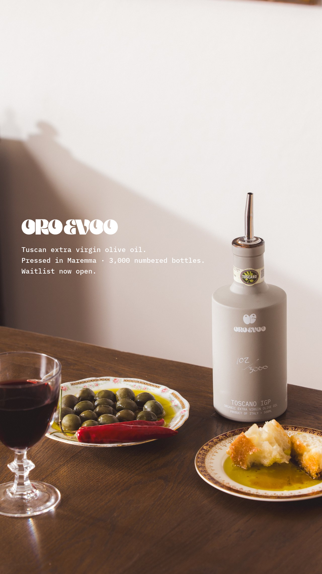 ORO EVOO Facebook ad: Batch 01. Only 3,000 bottles.