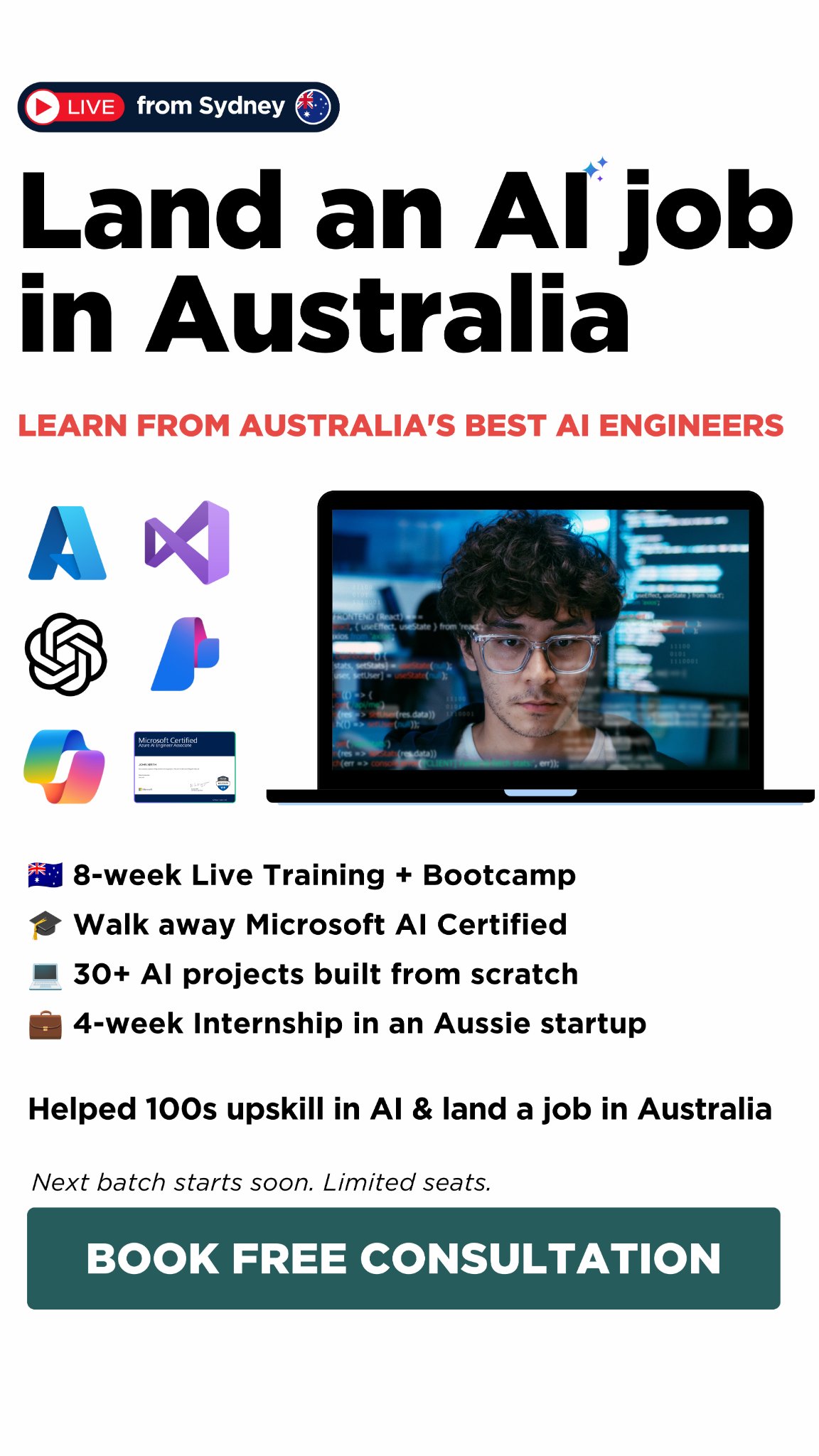 The Data Analytics Institute Facebook ad: Book FREE Consultation