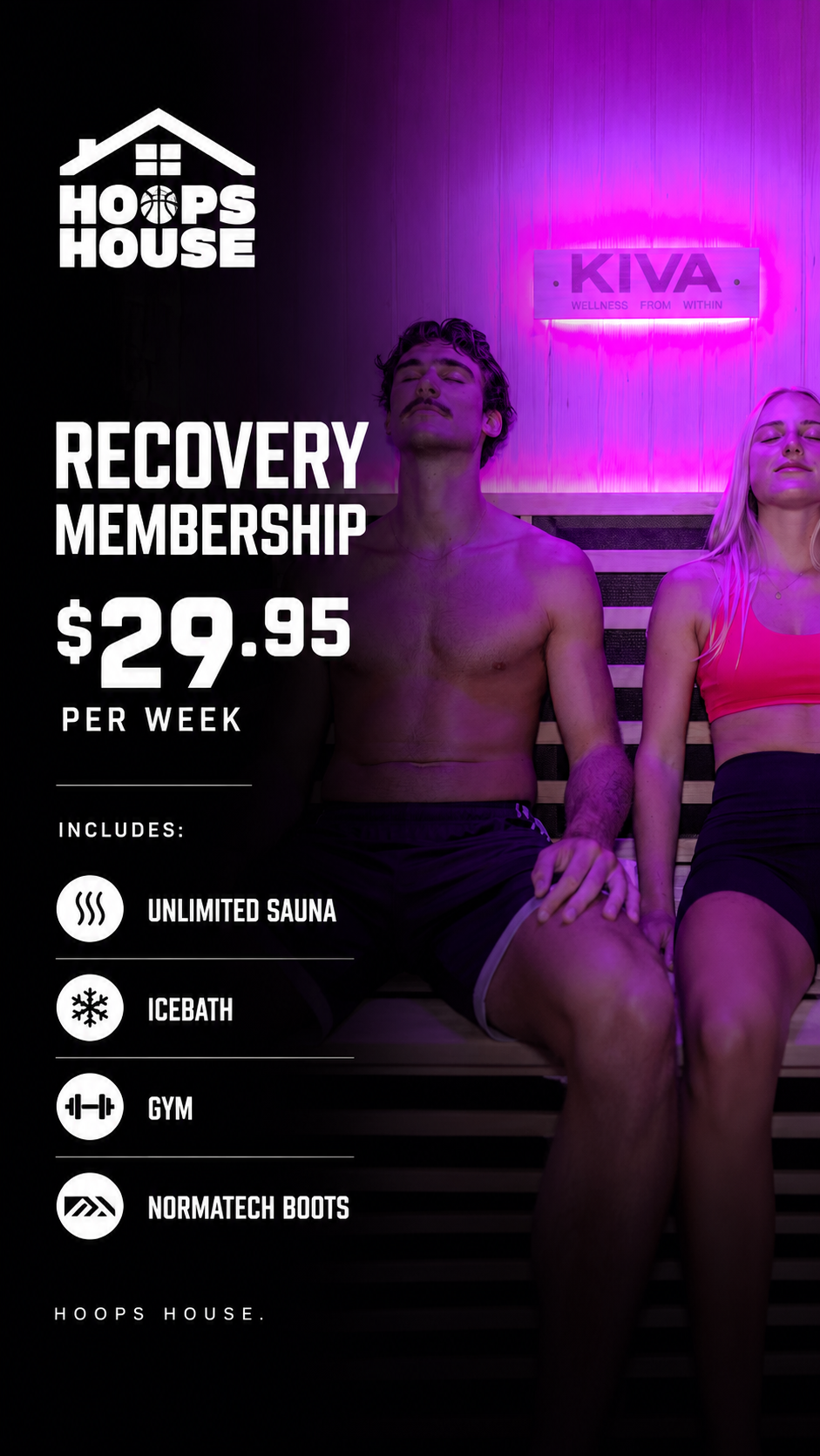 Hoops House Facebook ad: Unlimited Gym & Recovery | $29.95 Per Week