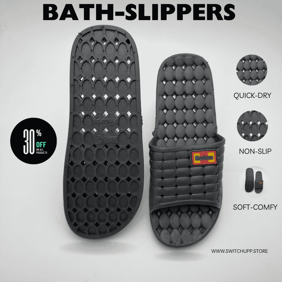 Switchupp.store Facebook ad: QUICK-DRY BATHROOM SLIPPER FREE DELIVERY ON 2 OR MORE PAIRS