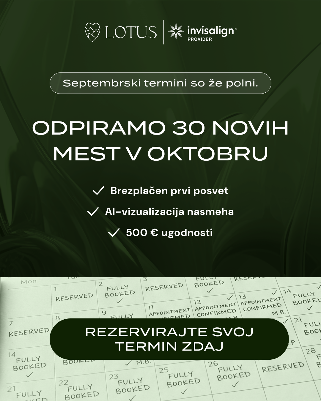 Lotus dentalni center Facebook ad: Septembrski termini so polni