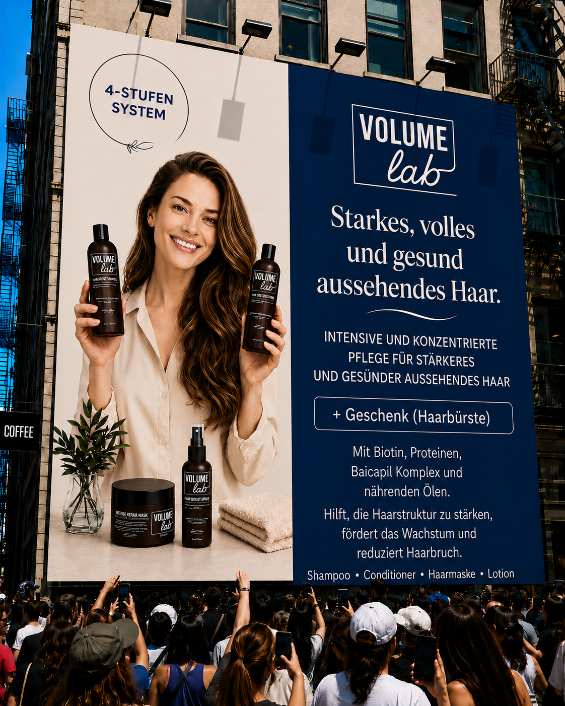 Harmonylife.at Facebook ad: Top-Produkte für dickeres Haar