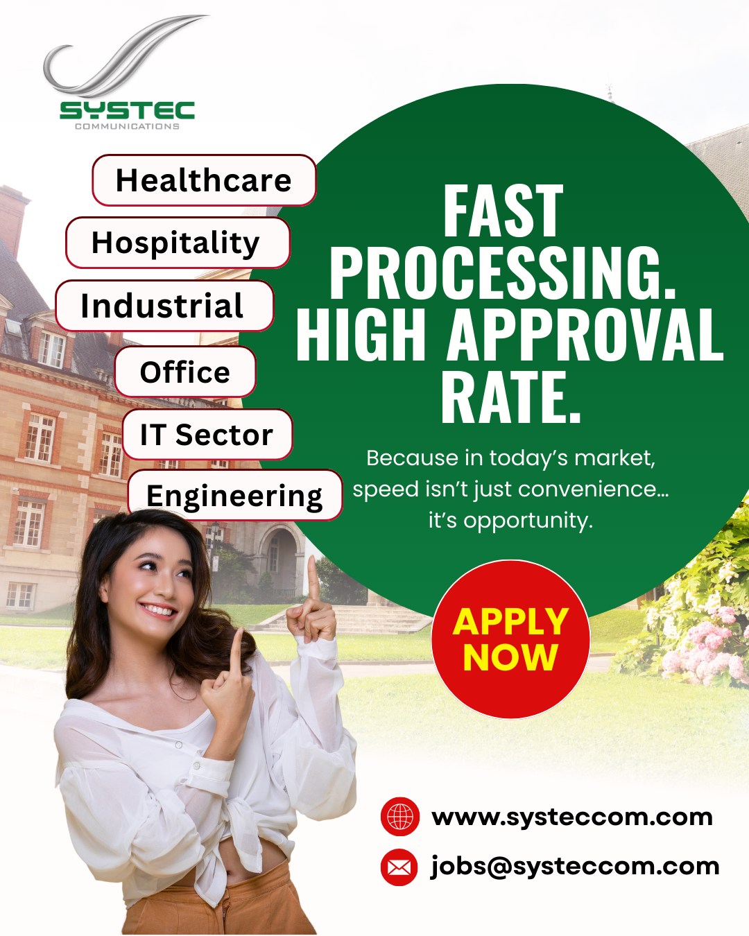 Systec Communications Inc. - International Recruitment Consultants Facebook ad: Fast Processing. High Approval Rate.