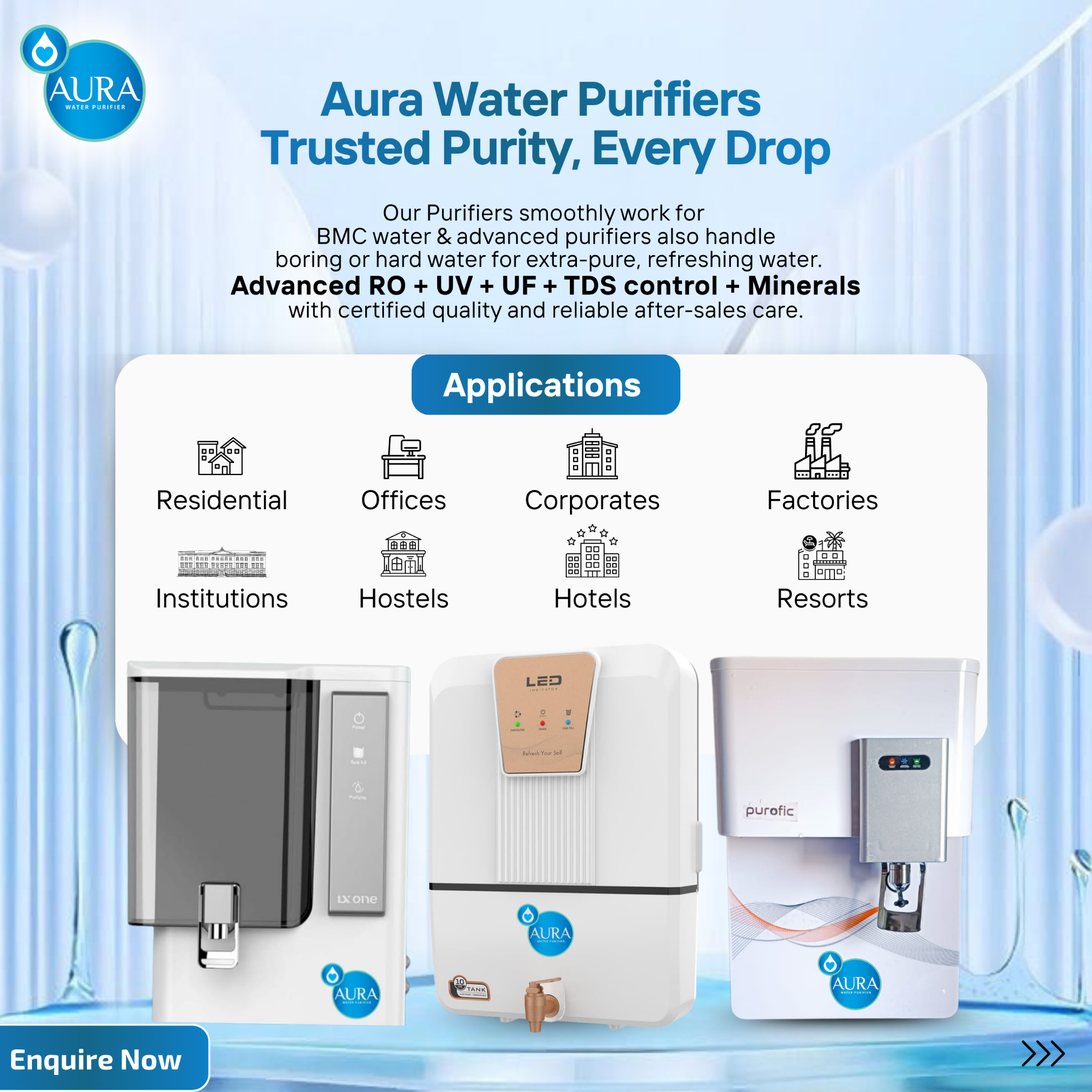 Aura Water Purifier Facebook ad: Pure Water. Smart Choice.