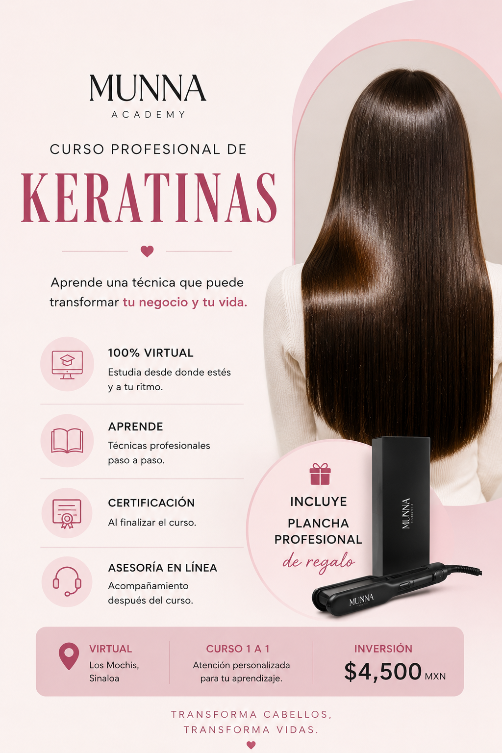 MUNNA perfect hair Facebook ad: Escríbenos para apartar tu lugar