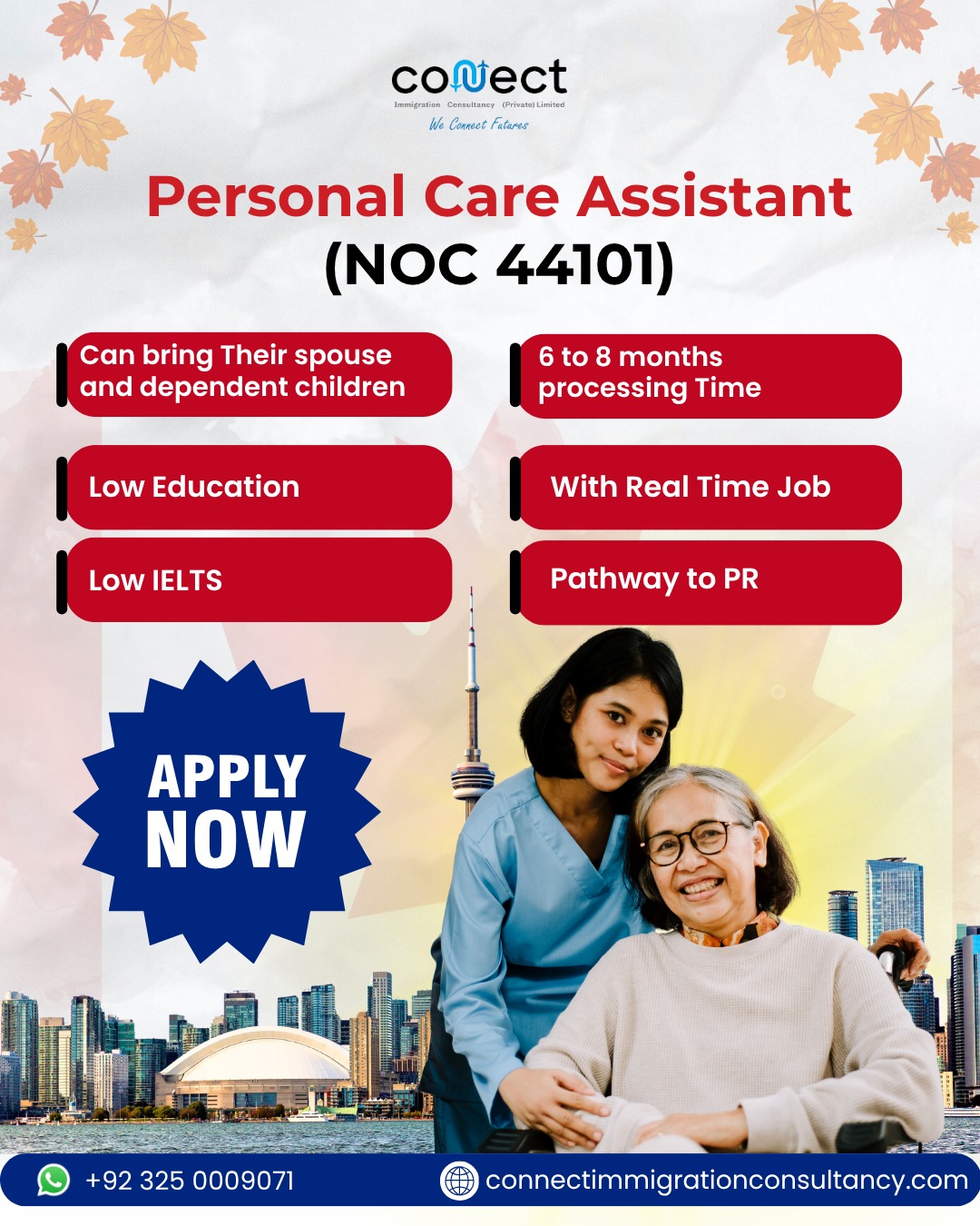 Connect Immigration Consultancy Facebook ad: Canada Is Hiring Care Workers, Apply Now!