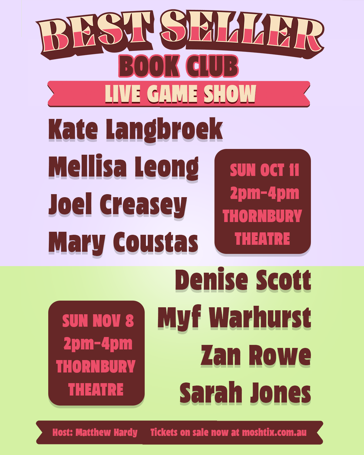 Best Seller Book Club Facebook ad: Sunday Oct 11 & Nov 8 | 2-4pm | Thornbury Theatre
