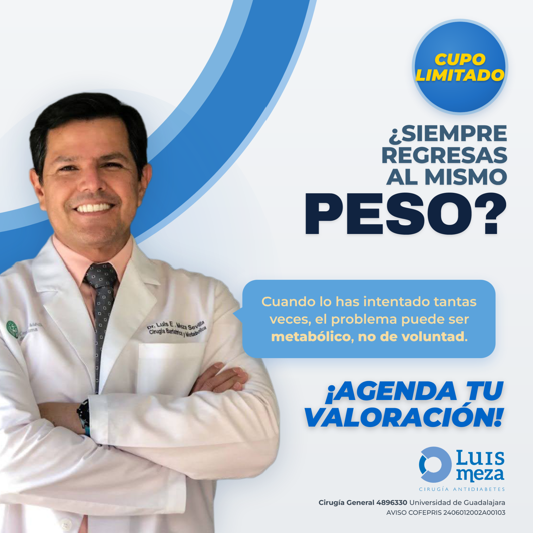 Dr. Luis Meza - Cirugía antidiabetes Facebook ad: Orientación médica para bajar de peso y mejorar tu salud