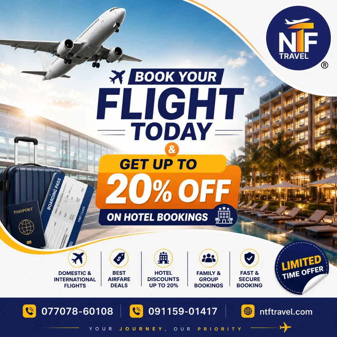 NTF Travel Facebook ad: Flight Book Karo, Hotel Discount Paao!