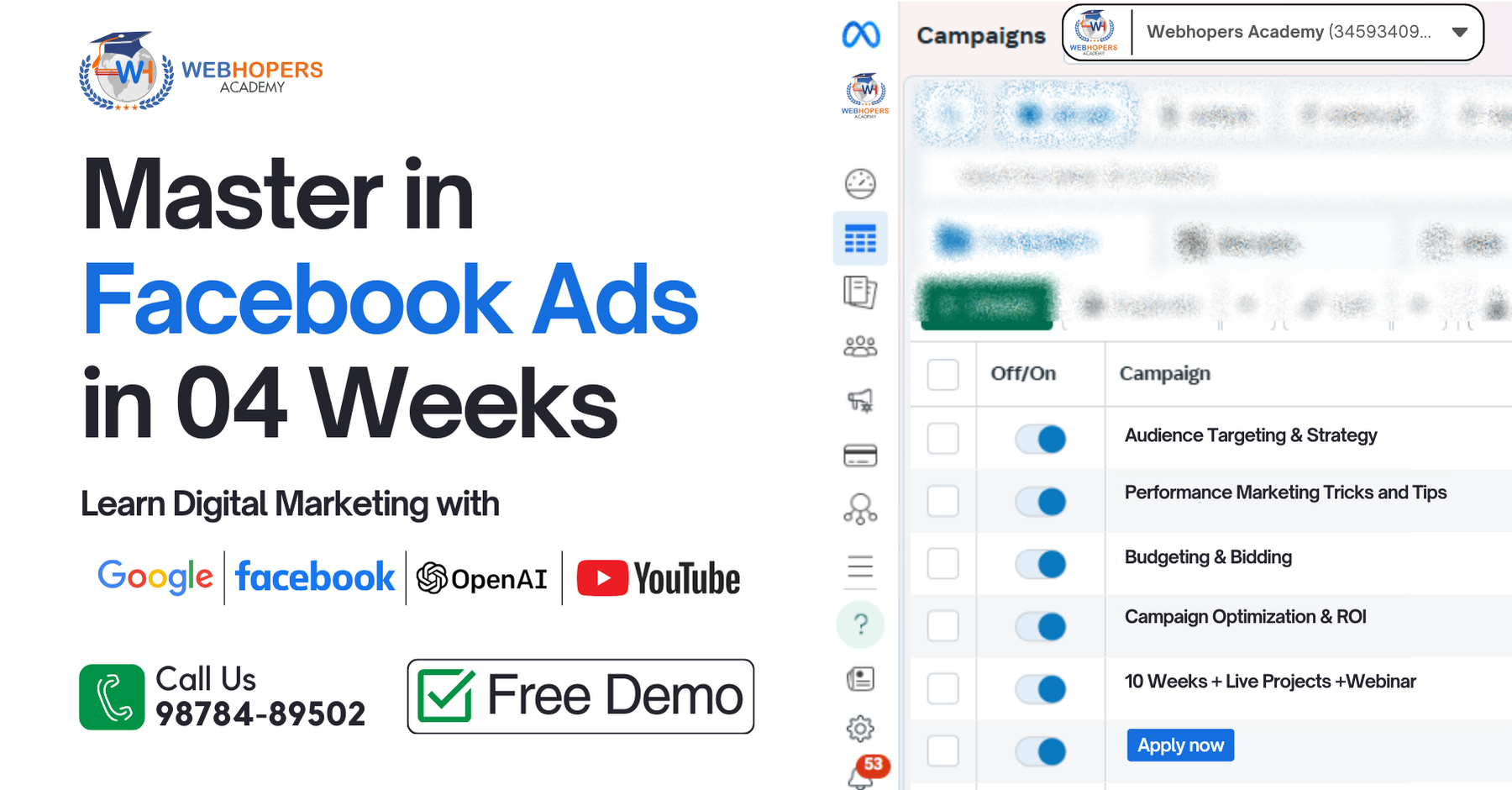 WebHopers Academy Panchkula Facebook ad from Jul 16, 2025