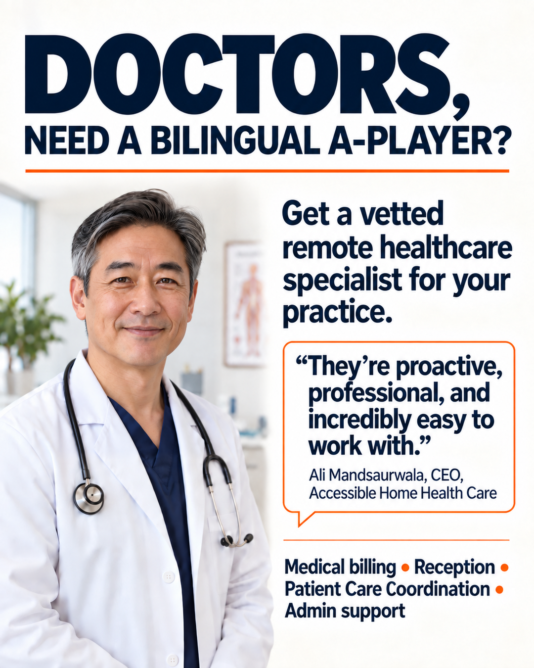 The Coordinators Facebook ad: Pre-vetted remote healthcare staff. Your EMR. Your…