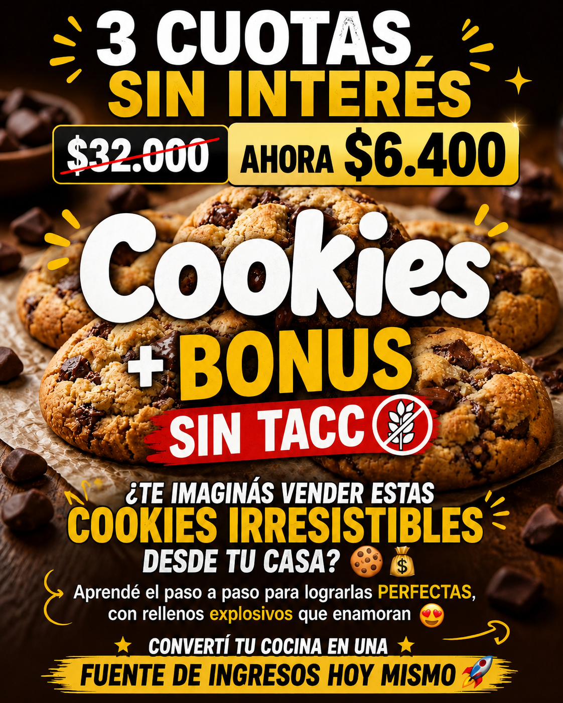 Gourmet Studio Facebook ad: Cookies New York + BONUS SIN TACC GRATIS