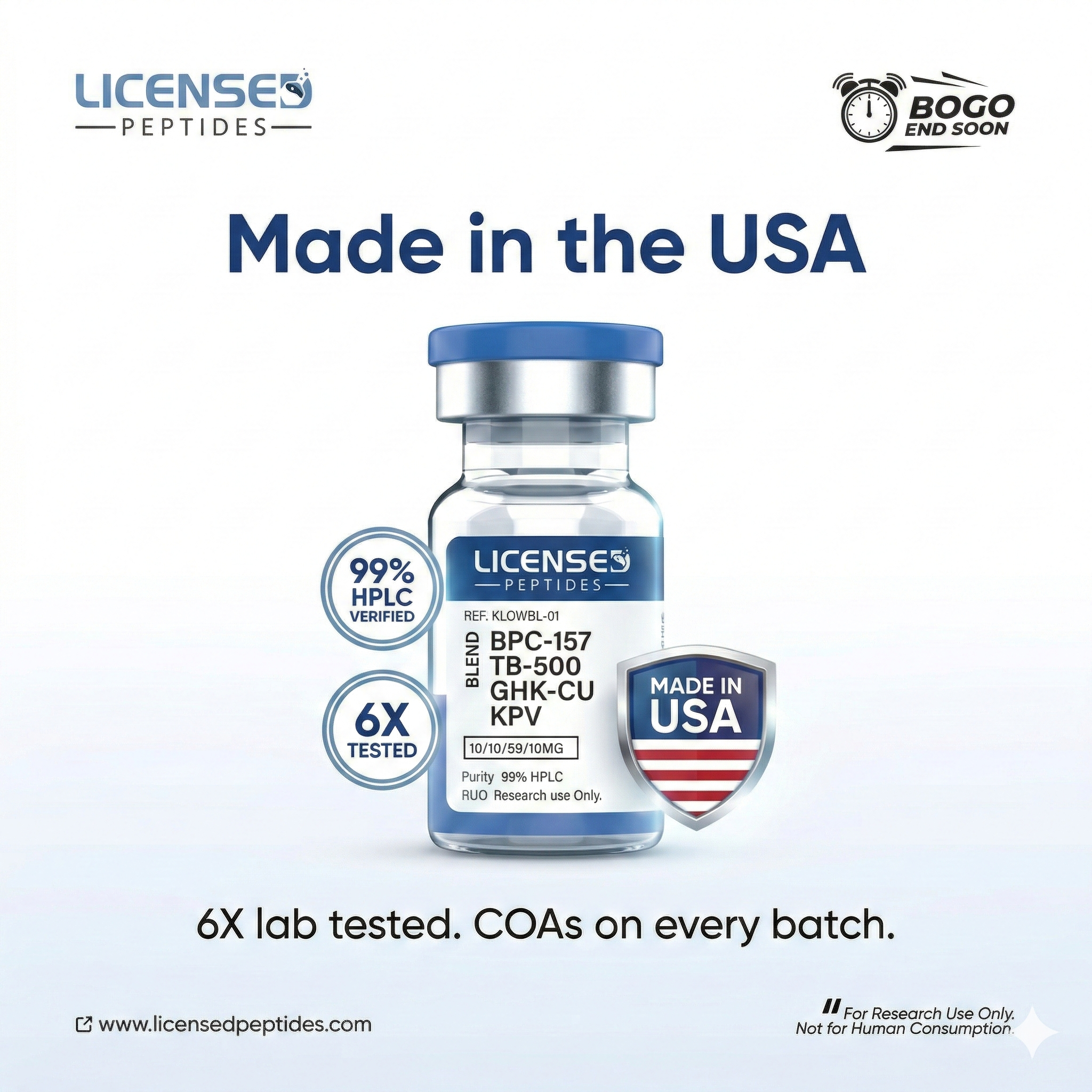 LicensedPeptides.com Facebook ad: Buy One Get One Free Sale Ends Soon