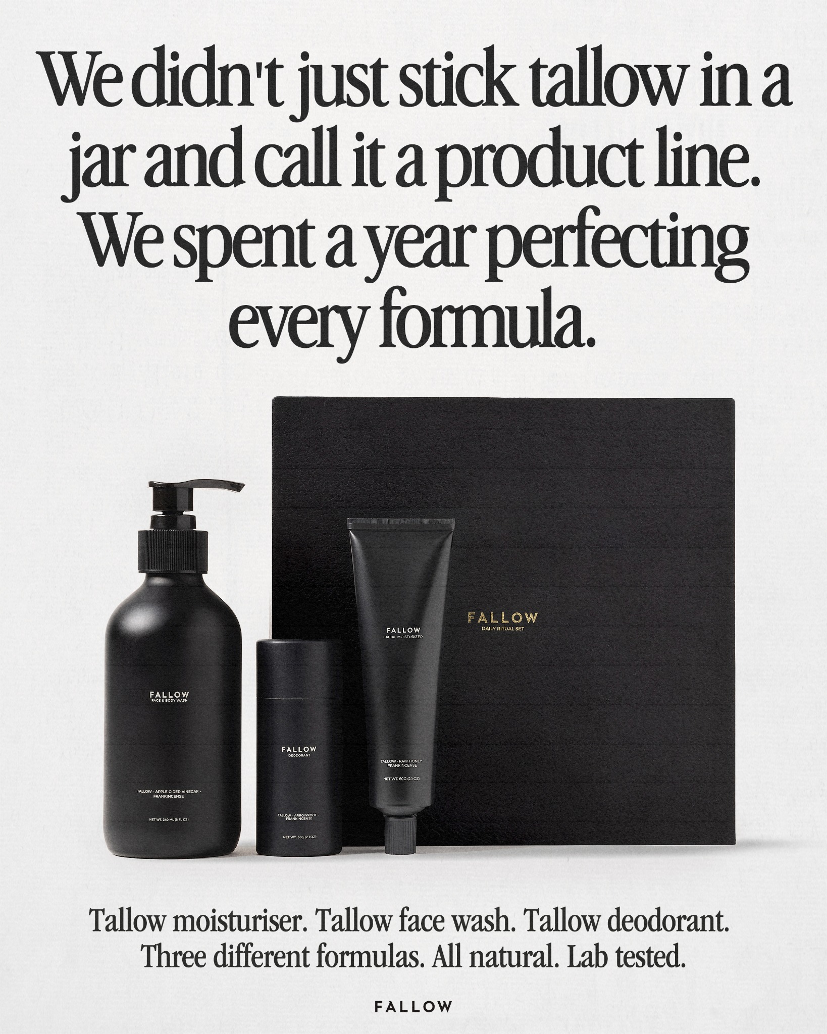 Fallow Skin Facebook ad: One set replaces everything